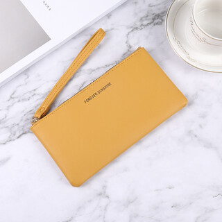 Shu guo er korean style fashion wallet for women long thin zipper solid color simple large capacity multi-card slot clutch wallet for women yellow