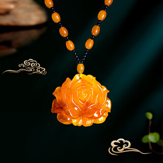 Buhesyt second generation beeswax pendant sweater chain amber long necklace chicken fat yellow ethnic style beeswax pendant for men and women blooming wealth