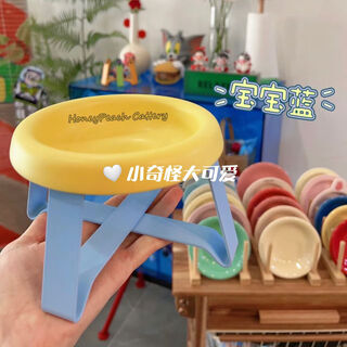 Shantou lincun high-looking cute bowl rack combination neck guard cat bowl dog bowl ins style pet bowl ceramic bowl heightened baby blue (9cm blue rack + egg yolk bowl