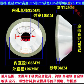 悦常盛100-150mm金刚石碗型树脂砂轮硬质合金高速钢钨钢刀具磨铣磨 CBN12532孔103   120目