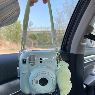 Original applicable transparent polaroid protective case mini12 fuji camera anti-fall silicone soft shell portable decorative accessories for women transparent shell + green lanyard with doll suitable for mini12