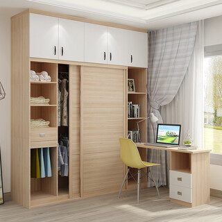 Baidusheng customized wardrobe modern simple style white wood grain sliding door integrated wardrobe customized bedroom furniture two-door wardrobe prepayment non-commodity price