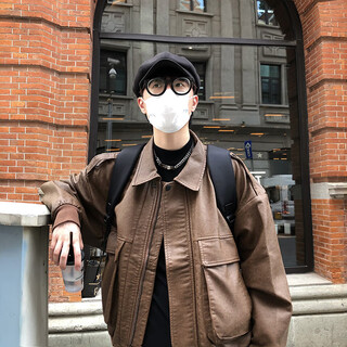 Customized brown brown pu leather clothespin for men british yuppie men's high-end hiphop european and american high street short jacket trendy brown l