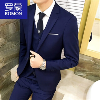 Romon suit men's three-piece business formal suit professional suit groomsmen groomsmen wedding dress spring navy blue (suit + trousers) 2xl 130-145jin jin equals 0.5 kg