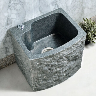 Neolithic stone age stone mop pool home courtyard bathroom art room outdoor garden marble mop pool balcony mop pool sesame black one-piece desktop control no faucet hole