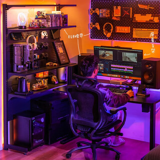 Simple story e-sports table lift computer table perforated board table and chair set e-sports room set home bedroom desk game table installation included family bucket-100cm perforated board