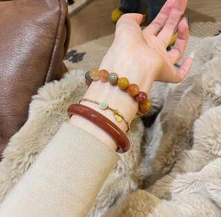 Erli natural brazilian red agate bracelet women's jade bracelet red chalcedony animal year dragon year transport peace new chinese style jewelry red agate bracelet + broken silver bracelet + fu lu shou bracelet