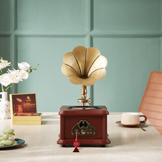 Canna retro mini cd gramophone european bluetooth hifi speaker old antique home cd player living room ornaments simulation vinyl record player d99 birthday gift d99pro version walnut color + charge and plug dual-use + (10 cd discs)