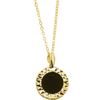 Caizhiwan-sama korean 14k gold necklace black faceted versatile fashionable round pendant clavicle chain large pendant (1.3cm)