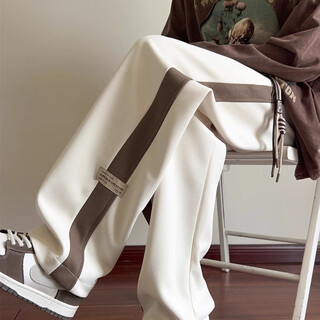 Nasa base casual pants for men in autumn and winter, new american style velvet straight pants for young men, loose wide-leg sports long pants for men, apricot color (90% of customers choose) xl (recommended 120-150jin jin equals 0.5 kg)