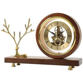 Hanshi (hense) clock display desktop desktop clock decorative ornaments creative living room solid wood clock quartz clock hd327 b model with copper deer head