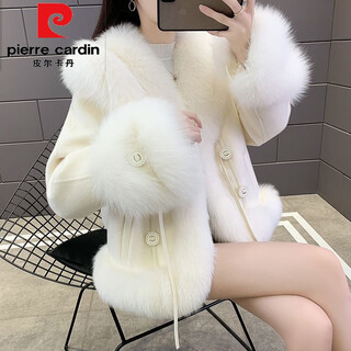 Pierre cardin imitation fox fur coat for women in autumn and winter new style loose slimming small fragrance quilted thickened plush coat for women off-white (quilted) thickened m