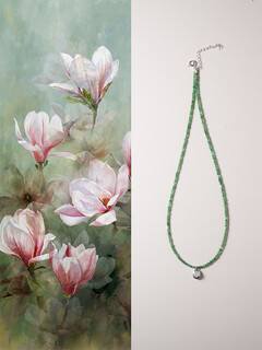 Caizhi shannai original cuimu new chinese style green mica beaded necklace opal pendant green crystal clavicle chain cuimu has pendant style (about 41cm+5cm)