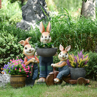 Yi mingyuan courtyard decoration floor-standing simulation rabbit ornaments living room balcony crafts outdoor animal sculpture flower pot landscape combination 4