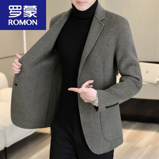 罗蒙（ROMON）羊毛西服男士休闲双面呢外套青年时尚感西装呢子大衣 8803驼色【双面羊毛呢】 2XL 适合145-165斤