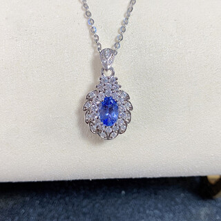 Shilian sterling silver inlaid with natural tanzanite pendant, blue sapphire crystal, fashionable and simple japanese and korean style clavicle chain gift