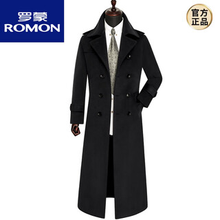 Romon wool woolen coat men's over-the-knee extra long jacket winter new business casual korean style slim double-breasted black l 175