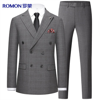 Romon suit men's double-breasted casual business retro men's suit jacket slim wedding groom's dress for men