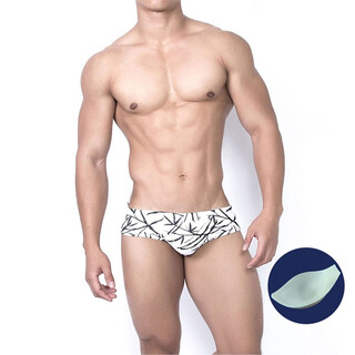 Uxh chinese style ink style bamboo swimming trunks men's triangle swimming sexy swimsuit hot spring low-waist men's swimsuit white + sponge pad xl