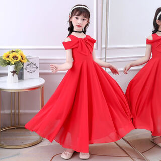 Girls dress summer new style chiffon little girl beach long dress for middle-aged and older children western style children's over-the-knee skirt 2029# red free clavicle chain 130