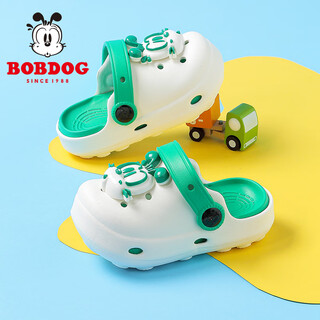 Babudou children's shoes, summer children's slippers, new soft-soled shoes, boys' sandals, outdoor girls' all-match hole shoes, white and green 15, suitable for feet 14.0cm long