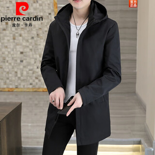 Pierre cardin mid-length windbreaker jacket men's autumn 2025 new mature and stable men's trendy brand hooded slim jacket. gram top 313 black 3xl 155jin jin equals 0.5kg -166jin jin equals 0.5kg or so