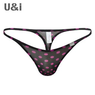U&i men's sexy thong one-piece upward bag ultra-thin ice silk trendy pattern brand underwear 1117-p black