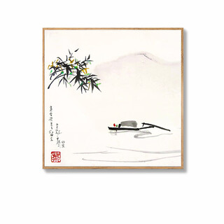 Jiaxin wu guanzhong decorative painting jiangnan water town new chinese style living room sofa background wall ink hanging painting tea room japanese zen return 40x40cm wooden frame + canvas