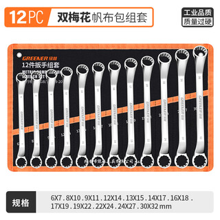 绿林（GREENER）6-32mm双头梅花扳手镜面双梅花扳子眼镜扳手 帆布12件【6-32mm】