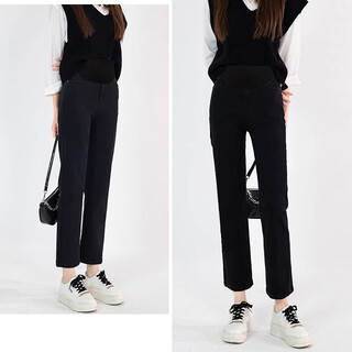 Artfulmom british maternity pants spring and autumn wear straight pipe jeans autumn and winter 2024 new autumn nine-point petite pure black 2xl