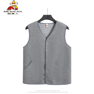 稻草人新款中老年男士春秋坎肩爸爸轻薄背心针织纯棉马甲贴身四季马夹 灰色 M (120斤内)