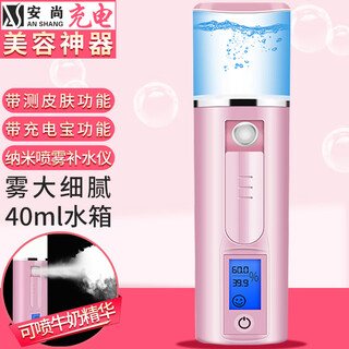 Anshang nano spray instrumento de hidratación para medir la piel, la cara y los ojos, tóner de leche spray frío y caliente para salón de belleza en el hogar, medidor de oxígeno, spray de agua, instrumento de belleza facial hidratante y humeante, nano spray recargable de 40 ml, función de banco de energía, polvo inteligente para medir la piel