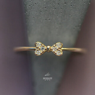 Beiyou 9k gold french exquisite and simple micro-paved zircon girly bow k gold ring slim ring light yellow hong kong code no. 11