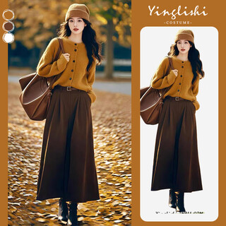 Han lujiao (hanlujiao) autumn and winter dress women's 2025 new style with a complete set of temperament royal sister fan maillard outfit suit skirt orange sweater + brown skirt l 108-120jin jin equals 0.5 kg