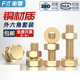Fengji national standard pure copper full brass screw flat washer nut set external hexagonal bolt combination 4m5m6m8m10m12m16 m8*30-5 set