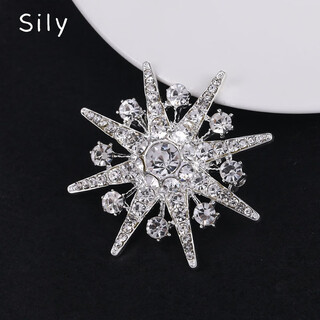Sili anti-exposure corsage korean style suit eight-pointed star men's brooch personalized light luxury accessories pin silver sparkling diamond eight-pointed star