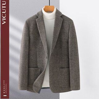 Weikeduo easy care and no pilling double-sided woolen coat men's autumn and winter business casual suit collar thickened coat short gray brown thickened wool warmer l weight 128-145jin jin equals 0.5 kg