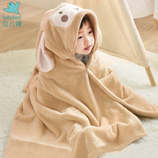 Babybird children's bath towel hooded, boys and girls can wear cartoon household cloak, coral velvet absorbent hooded bath towel, baby towel, baby bath robe, brown big-eared monkey hooded bath towel, 70*140cm, suitable for 0-5 years old