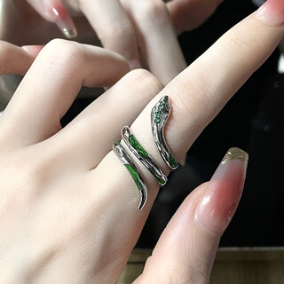 He niang harry potter ring peripheral slytherin snake house green spirit snake ring retro accessories men's and women's open ring gift green zircon snake ring