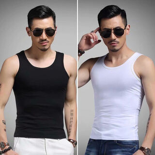 Sexemara 2-pack new round neck men's modal vest summer ice silk breathable fitness tight hurdles sleeveless sports trend black + white xl 110-130jin jin equals 0.5 kg