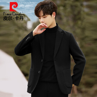 Pierre cardin woolen suit jacket men's spring and autumn casual korean style woolen suit top thickened double-sided woolen coat short black m 170