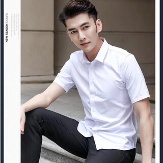 Nan xinyu summer thin short-sleeved white shirt men's non-iron slim fit business work clothes professional formal shirt men's workwear solid color short-sleeved shirt-white 3xl