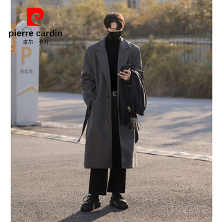 Pierre cardin woolen coat men's autumn and winter cotton thickened premium suit nizi jacket german style british windbreaker mid-length gray m