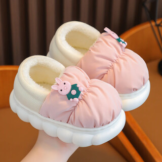 Candy astringent children's bag heel cotton shoes winter new waterproof down cloth children's cotton slippers korean style fashionable girls' home cotton boots pink cotton 22-23 yards inner length 13.5 cm