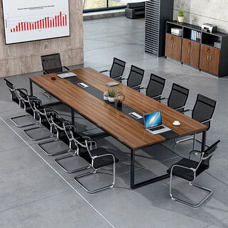 Nuoxiong conference table long table and chair combination package modern simple office furniture steel frame long table office negotiation table meeting training desk walnut 5.0*1.5 meters