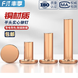 Fengji national standard pure copper, full copper, percussion solid flat head rivet, flat cap copper nail m2m2.5m3m4m5m6m8mm m8*50 1 piece