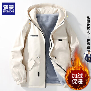 Luo meng cotton-padded jacket men's winter new style plus velvet thickening assault cotton-padded jacket feather warm down jacket men's jacket waterproof windproof cotton-padded jacket for men d201 beige plus velvet xl about 140-160jin jin is equal to 0.5 kg