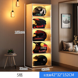 萌小鼠头盔收纳柜摩托车帽子家用包包柜头盔展示盒机车装备放置架头盔架 【全盔收纳/高清门板】5格