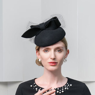 Ee new fall and winter sweet and cute bow-shaped pure wool top hat, elegant and versatile woolen beret, black, one size fits all
