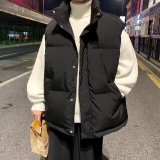 舍里甲人秋冬季马夹潮流加厚保暖棉马甲男士外穿宽松立领时尚坎肩背心外套 黑色 XL